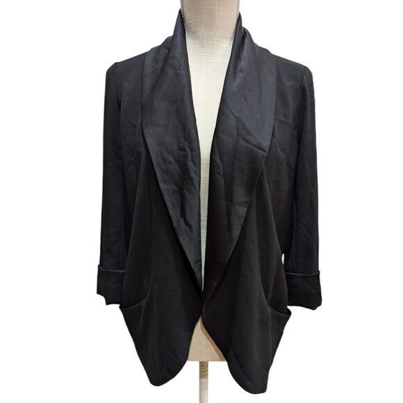 Wilfred Aritzia Chevalier Tuxedo Blazer Crepe Open Front 3/4 Sleeve Black Size 2 - Picture 1 of 6
